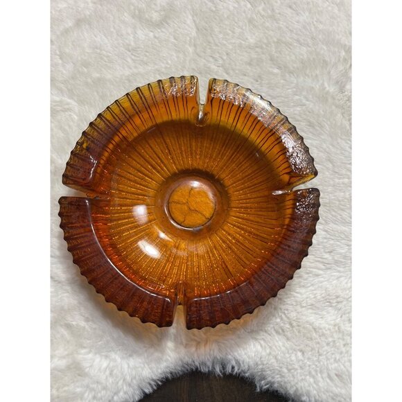 Mid century heavy blank honey amber ashtray - Picture 2 of 5